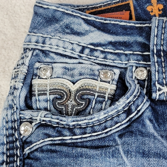 Rock Revival Peacoat Mid Rise Distressed Ankle Skinny Denim Blue Jeans Sz 26 - Picture 7 of 16